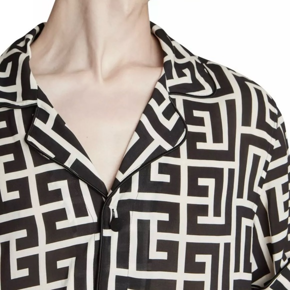 Balmain Macromonogram Short-Sleeve Pajama Shirt - Picture 6 of 6